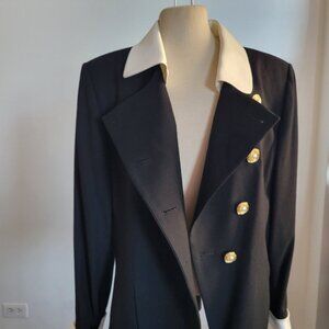 Albert Nipon B/W Tuxedo Style Jacket w/Satin Detachable Collar, Party (Size: Pet